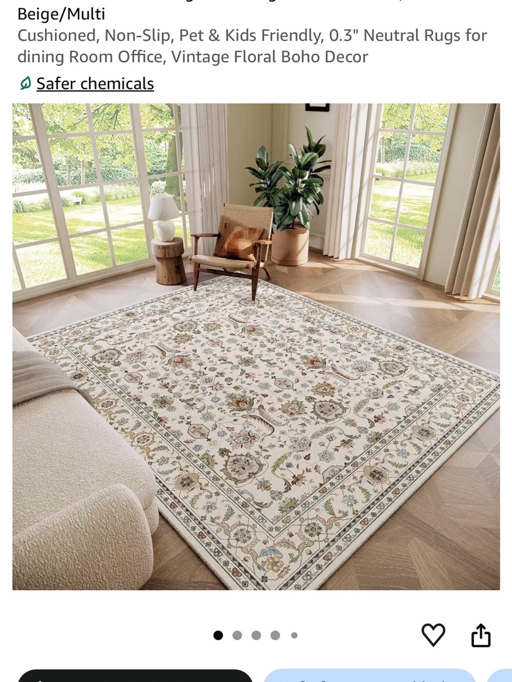 Neutral Floral Area Rug - Beige Multi